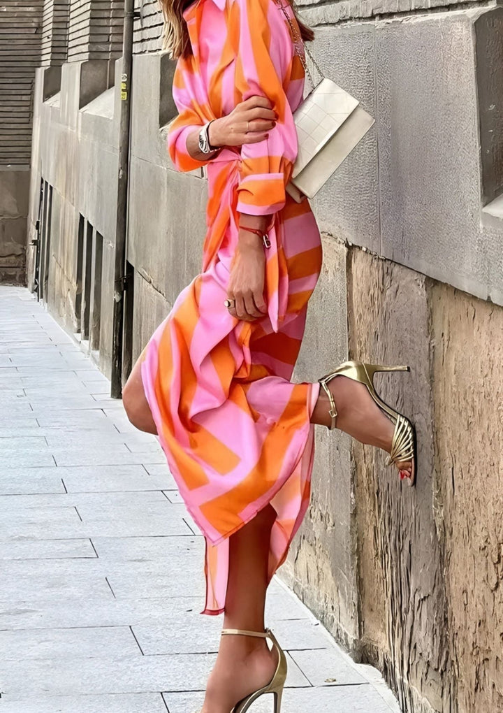 Olivia - Printed Waist-Cinching Shirt Dress
